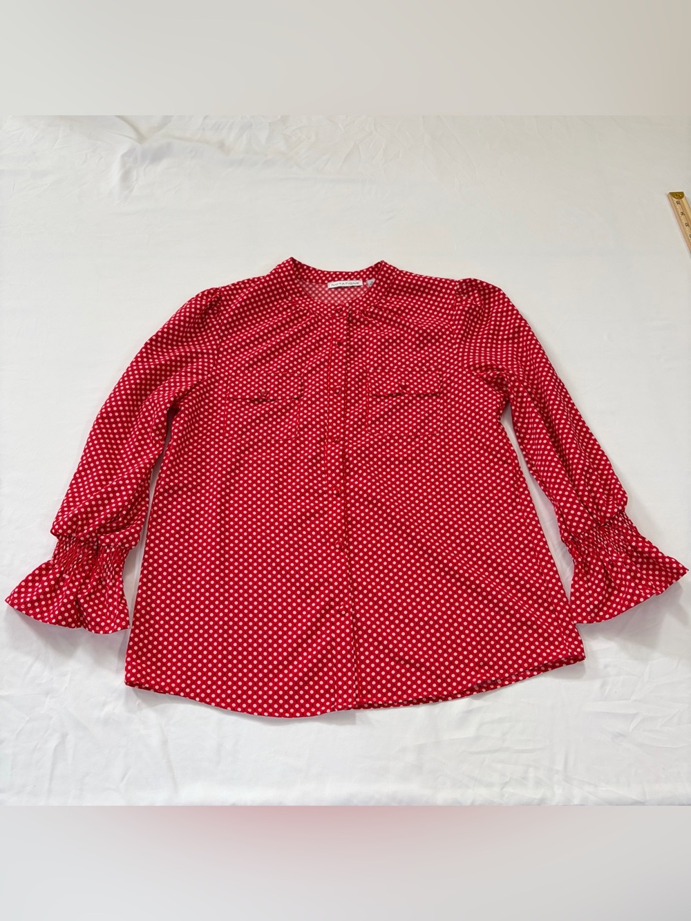 Notions Medium Red Polka Dot Long-Sleeve Blouse Christmas